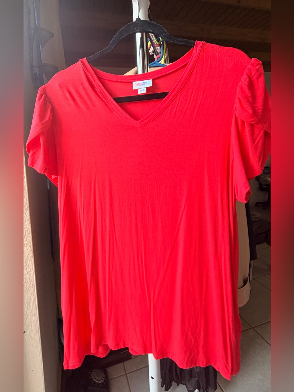LuLaRoe Bright Red V-Neck Short Sleeve Top